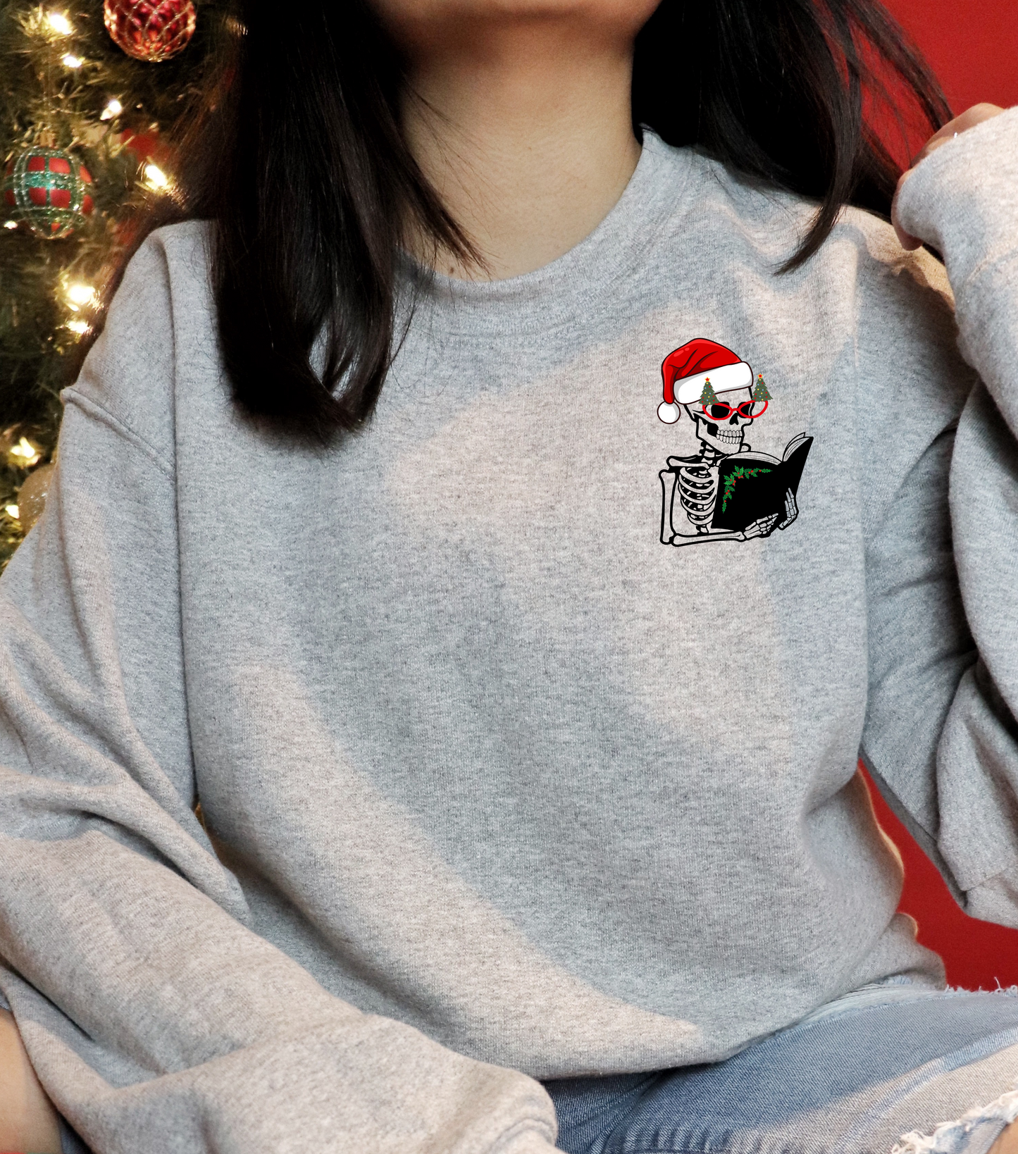 Reading Christmas Skeleton Crewneck Sweatshirt